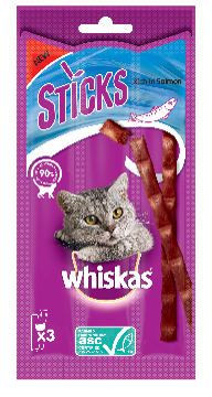 Snack per gatti adulti Whiskas Stick Salmone 18 g confezione da 3 pezzi Snack per gatti adulti Whiskas Stick Salmone 18 g confezione da 3 pezzi